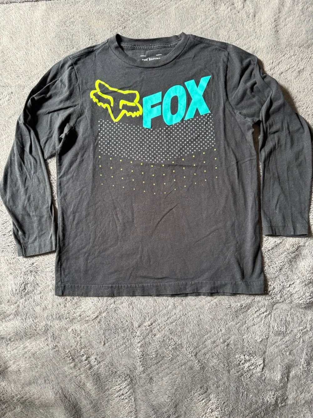 Fox Racing Shirt Tee Long Sleeve Cotton Black Front Logo Youth Large